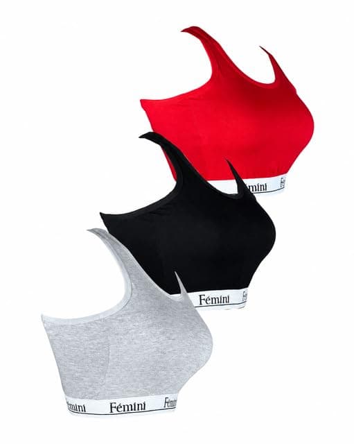 Fémini Cotton Non-Padded Sports Bra – Pack of 3, Lightweight Comfort