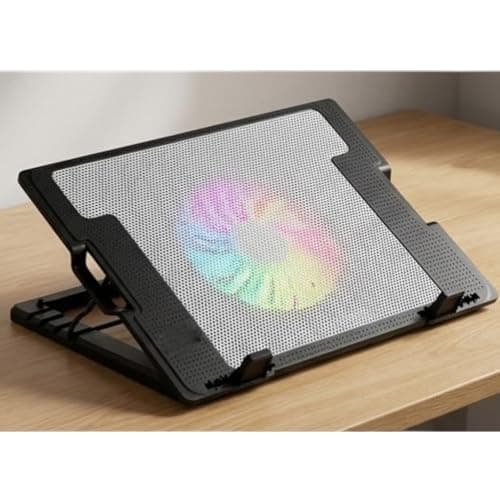 ZR450 Laptop Cooling Pad with 140mm Silent Fan, Ergonomic Stand with 5 Adjustable Height Angles, RGB Lighting, 2 Port USB Hub for Laptops 9 to 17 Inch, Black Electronic device cooling pad
