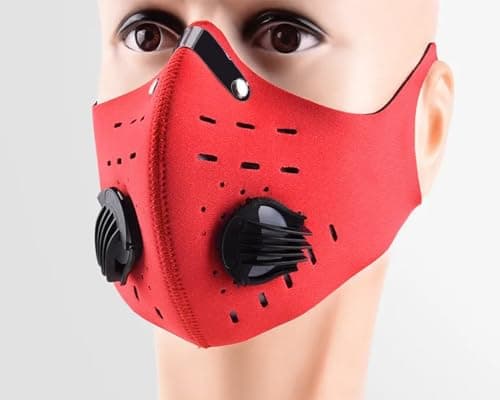 Face Mask with Breathing Valves, with Carbon Filter, Sport Cycling Valves, Windproof and Dustproof Cycling Masks - Red - by KaberTrade Safety mask
