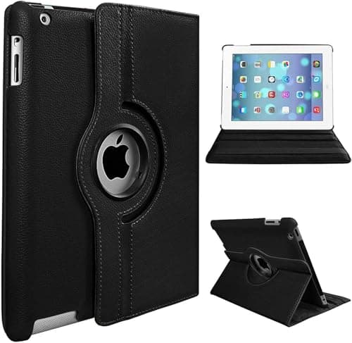 Smart Case Compatible with iPad 2/3/4 9.7 Inch Old Model Magnetic Auto Wake/Sleep 360° Rotatable Slim Lightweight Leather Case (Black)