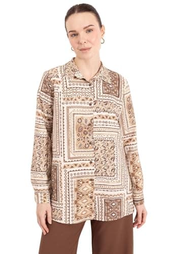 DeFacto Womens Traditional Regular Fit Shirt Neck Long Sleeve Woven Top Long Sleeve Tunic Tunic (pack of 1)