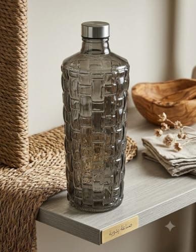Generic Ribbed Glass Water and Juice Bottle with Stainless Steel Lid 1500ml, .ri