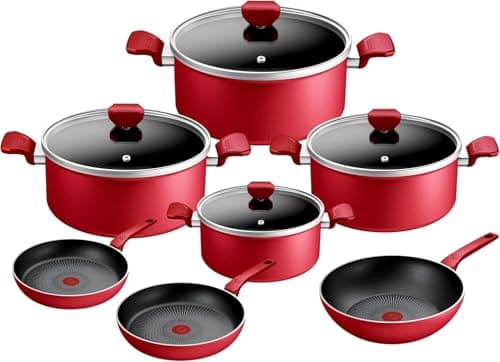 Zahran Tefal Cherry 9-Piece Non-Stick Cookware Set Red Enamel Exterior 50000716 Complete Kitchen Set