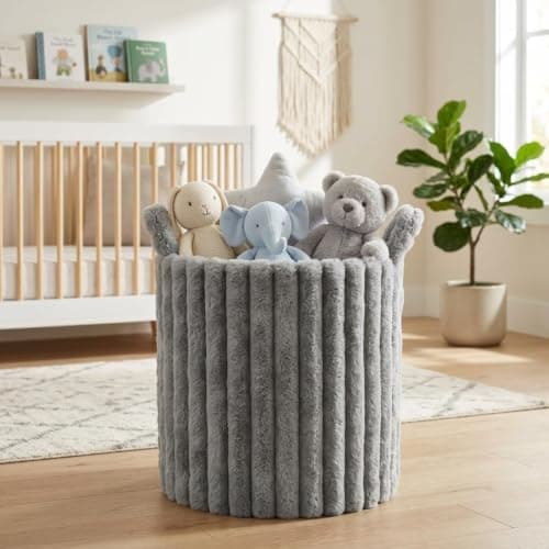Large Foldable Velvet Laundry Basket Padded Storage Bin with Handles