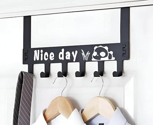 Over Door Hook Hanger Metal Organizer with 6 Hooks for Clothes Accessories Towels and Robes No Drill Heavy Duty Steel Door Back Hanging Rack Black Storage hook