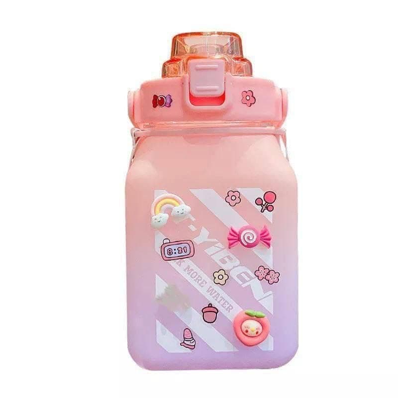 Generic Square water bottl,Made of Tritan (a shock-resistant material);BPA-free; resistant to thermal shock,Includes a neck strap,Equipped with a safety lock button,1500ml,multicolors, .sew Bottle