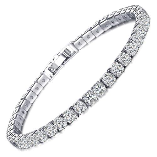 Julia Store 18K White Gold Plated 5mm High Carbon Diamond Trendy Tennis Bracelet Classic Women's Design, Suitable for Everyone Cubic Zirconia Classic Tennis Bracelet
