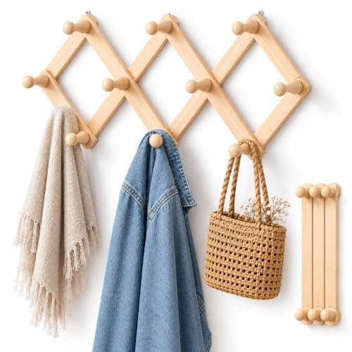 High Quality Wooden Door Wall Hanger Adjustable Open Close Extendable Multi Accordion Hanger with 10 Hooks for Bags, Towels, Accessories Storage hook