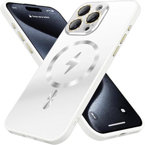 Magnetic Designed for iPhone 16 Pro Case, [Full Camera Lens Protector] [Mil-Grade Drop Tested] Scratch Resistant Matte Shockproof Cover for iPhone 16 Pro (White) Cellular phone case