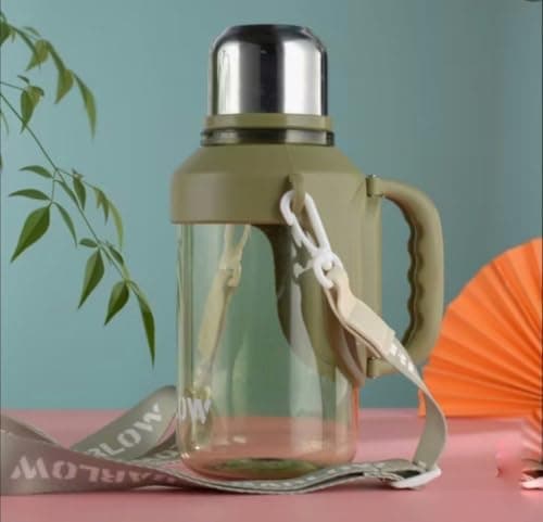 Generic Acrylic bottle with a stainless steel lid that doubles as a drinking cup,Includes a strap for easy carrying,Features a foldable handle,Perfect for travel, trips, gym, or work,Multicolor, .db