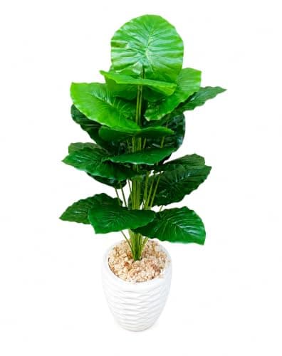 شجرة ديكور صناعية 24 فرعات في وعاء بلاستيك مدور 100 سم | Indoor Decor Plant, Suitable For Home And Office, Wide Green Leaves, Luxury Design, Easy Care