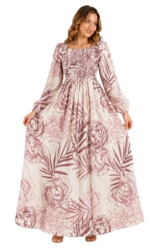 Women Fashion Print Long Beach Dress - Long Sleeve Loose Fit Comfortable Summer Beach Dress
