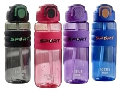 Sports Water Bottle with Silicone Strap and Tight Lid with Straw - Large Drinking Bottle for Gym, Sports, College, Work, Trip, Daily Use (H)