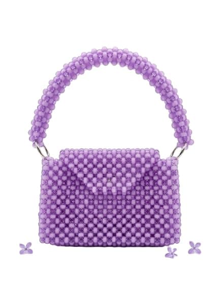 Women's Purple Glass Crystal Beads Soiree Handbag with Magnetic Closure | Magnetic Closure, Bow Bead Handle, Lavender and Amethyst Design, Elegant Evening Bag, Crystal Glass Beads