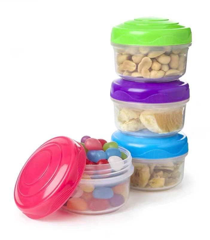 Generic Small Food Storage Containers Set of 4, Clear with Colourful Tight-Fitting Lids, 200ml, P5 Food-Grade Plastic, for Sauces and Snacks, .nin