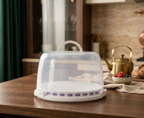 Generic Round Cake Stand with Clear Dome Lid, Locking Clips, Carrying Handle, and Pastry Knife, .db