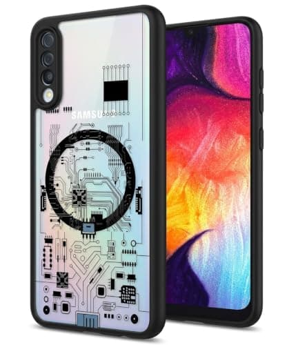 Compatible with Samsung Galaxy A50 Electronic Clear Hard Case Cover gives your phone strong protection and a special look, Made of durable shockproof materials (Black) Portable electronic device cover