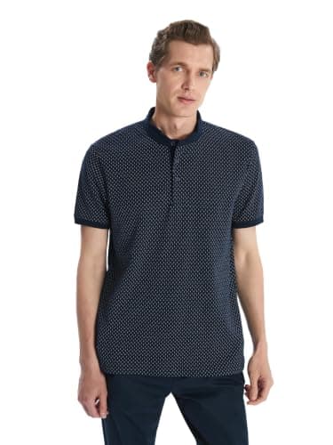 LC WAIKIKI Man Grandad Collar Short Sleeve Patterned Pique Men's T-Shirt