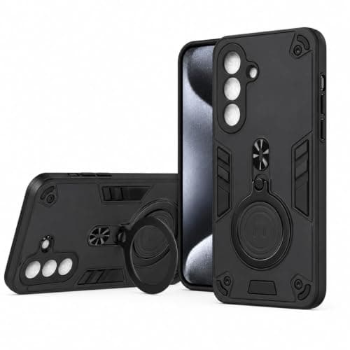 Case Compatible with SAMSUNG GALAXY A27 Dual Layer Shockproof Cover with 360° Rotating Ring Kickstand and Magnetic, Black