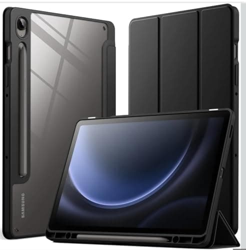 Case for Samsung Galaxy Tab S9 FE 10.9-S10lite -Inch with S Pen Holder, Clear Transparent Hard PC Back, Protective Tri-Fold Stand Tablet Cover, Auto Wake/Sleep (Black) Portable electronic device cover