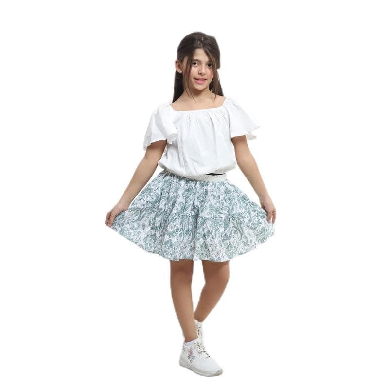 Pebeo Girls Short Sleeve Plain White Blouse with Pocket Floral Set White 5Y