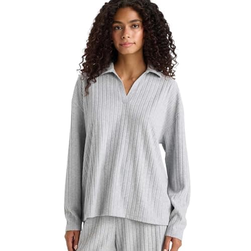 DeFacto Womens Relax Fit Polo Neck LONG SLEEVE Knitted Long Sleeve T-Shirt F1007AX Long Sleeve T-Shirt (pack of 1)