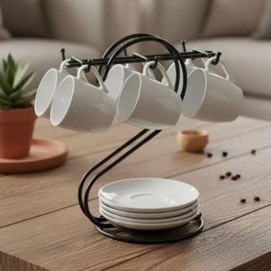 Generic Metal Coffee Mug Holder with Saucer Base, Black Finish, Rust-Resistant Durable Frame, Stable Mug Stand, .sa