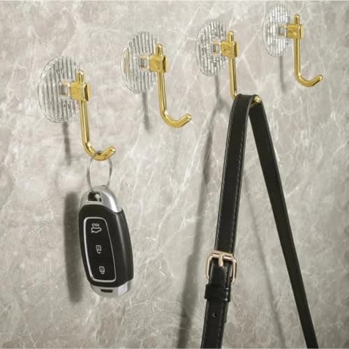 4 Pieces Self Adhesive Wall Hooks Heavy Duty Transparent Towel Hooks Waterproof Seamless Hanging Hooks For Kitchen Bathroom Bedroom Office Keys Towels Bags Robes Home Organizer Storage