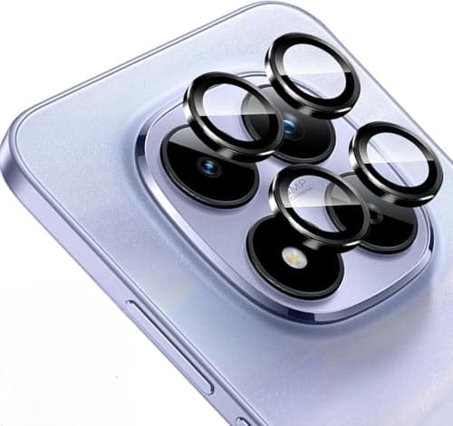 Camera Lens Protector for Mi Note 15 5G, 9H Tempered Glass Metal Ring Camera Cover Screen Protector, Case Friendly, Anti Scratch, Black