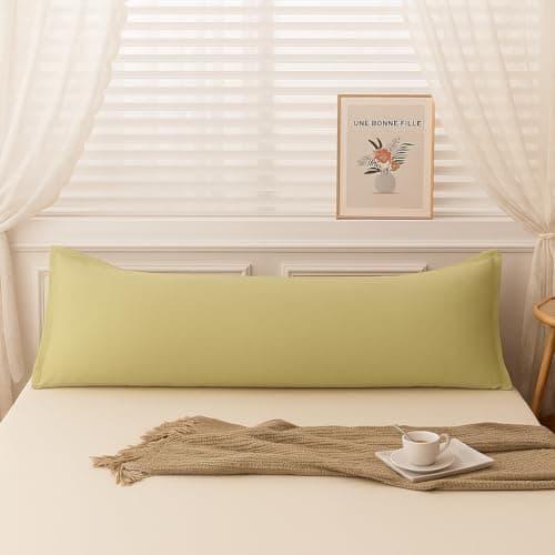 QBED Long Throw Pillow Cover | 1 Cover | Available in 120x45, 160x45, 180x45 cm | Sew on Washable Cover | Soft and Fluffy Material for Bed or Sofa (Olive, 180x45cm)