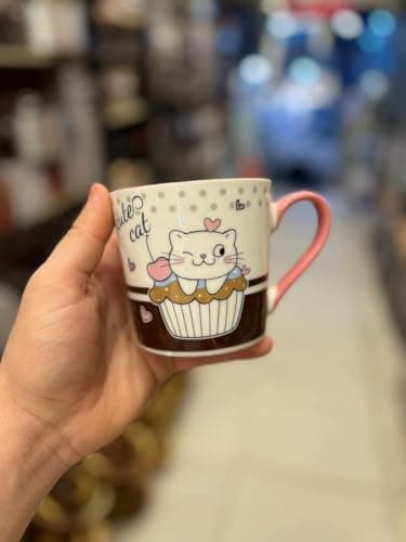 Generic Porcelain Mug Cute Cat Print Design 350ml, Durable Ceramic Coffee Cup Heat Resistant With Funny Cat Illustration, Stylish Mug For Tea Coffee And Hot Beverages Home And Office Use