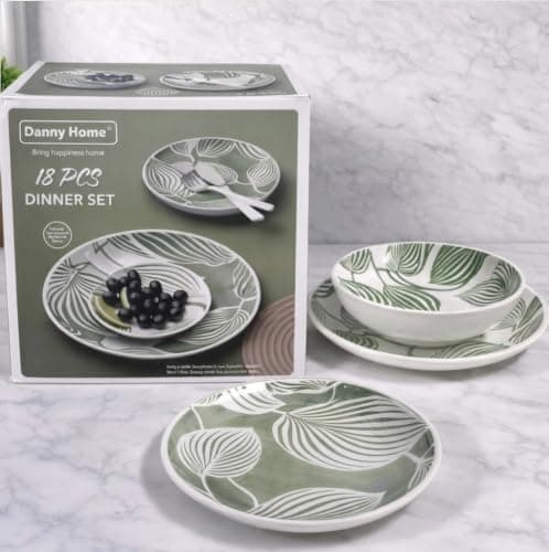 Danny Home Elite SF03-18T Porcelain Dinnerware Set Luxury Dining Collection for 6 Elegant Scratch-Resistant Dishes for Modern Homes
