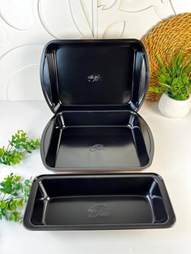 JALSA 3-Piece Premium Rectangular Baking Tray Set – Heavy Duty Oven Safe Bakeware Set for Cakes, Desserts & Cooking – Non-Stick Multi-Purpose Kitchen Trays – Elegant Modern Design Home