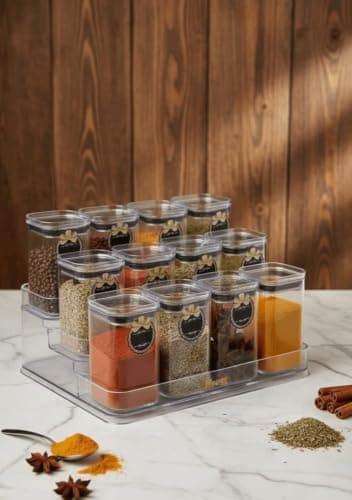 Generic Spice Jar Set with 3-Tier Stand, 12 Clear Airtight Containers for Spices, Grains, and Herbs, .hd