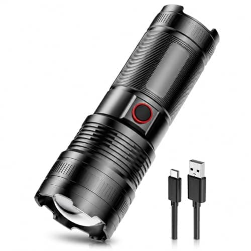 LED Flashlight Torch, Aluminum Alloy Handheld Light with 5 Modes, Telescopic Zoom and Water-Resistant Body for Camping, Hiking, Emergency, Home and Car, Black