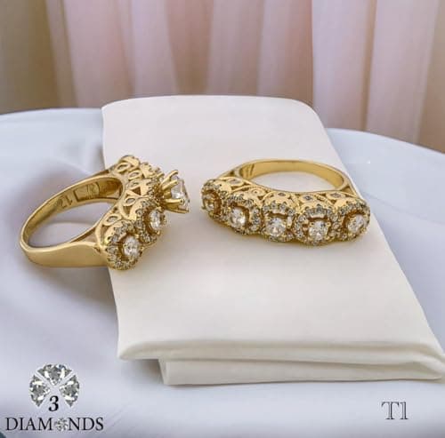 3 Diamonds 292474661779110 Wedding Twins For Women Gold Plated Ring