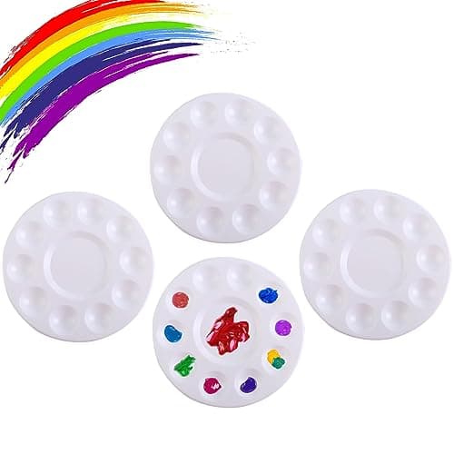 LIERFIS 4pcs Paint Palette, Round Plastic Tray for Kids & Students, White