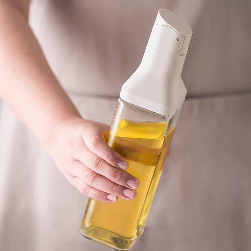 Generic Glass Oil and Vinegar Bottle with Automatic Lid, 500ml, Clear Square Sauce Dispenser, .sa