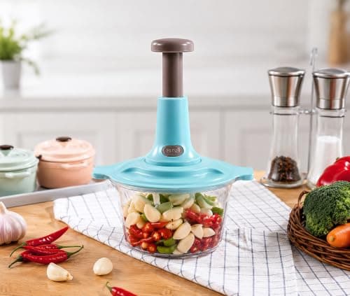 Rack Multi-Functional Manual Food Chopper & Vegetable Cutter – 2L Capacity Hand Press Grinder for Onion, Garlic, Meat, Chicken, Nuts & Cheese, 3, Potato Slicer – High Quality Imported Kitchen Tool Food processor
