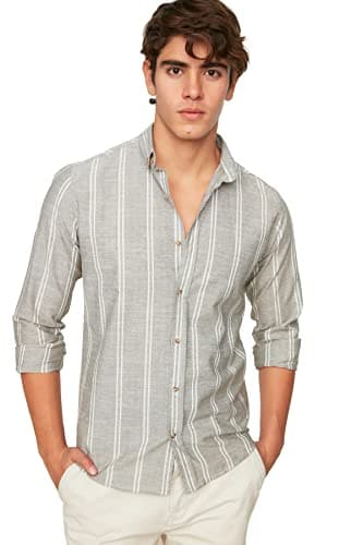 Trendyol Man Slim Fit Button Collar Slim Striped Shirt TMNSS20GO0092 Shirt (pack of 1)