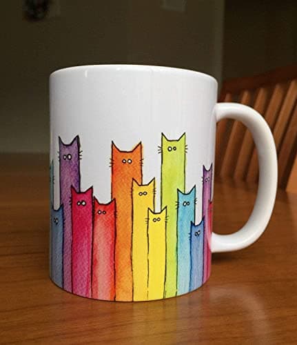 Cashmeera printed mug - Rainbow Cats Ceramic Mug, Whimsical Animals, Funny Gift Cat Lover Drinking cup