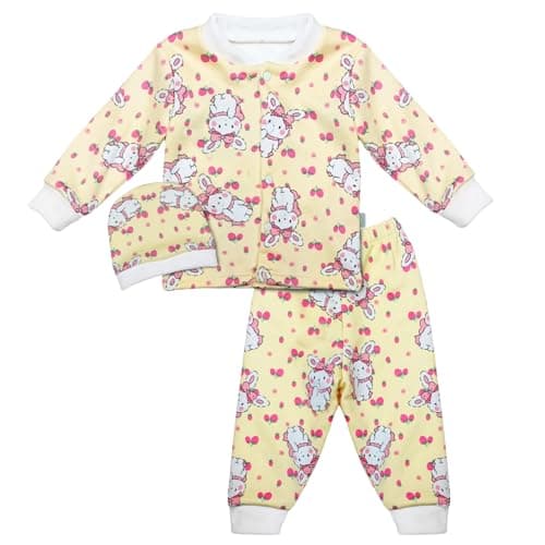 Baby Shoora Girls Cotton Pajama Set Of 3 Pieces Long Sleeves Sweatshirt,Pants&Hat Printed Pajama Set (pack of 1)