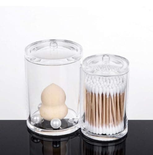 Generic Clear Acrylic Bathroom Organiser Set, 2 Compartments, Vanity Storage Container for Cotton Swabs and Beauty Items .sem