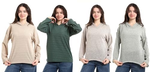 Red Circle Womens Bundle of 4 Comfortable Casual Long Sleeve Sweatshirt Bundle of 4 Comfortable Casual Long Sleeve Sweatshirt Outerwear