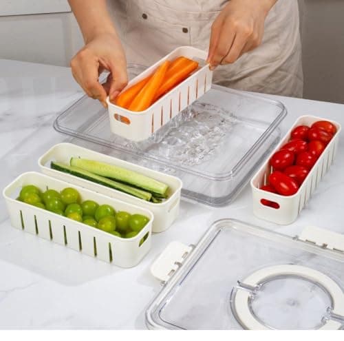 Generic Divided Refrigerator Food Container with Leak-Proof Lid, 4-Compartment Organiser for Fruits, Vegetables and Snacks, .bs Food storage container