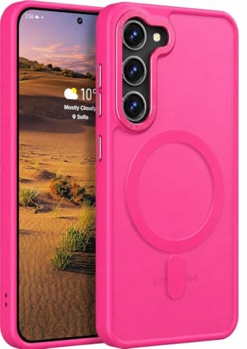 Case Cover Translucent Matte Slim Shockproof Magnetic Phone Case (Compatible with Samsung S23 Plus) Women Men Girl Boy Protective Cove (Pink) Cellular phone case