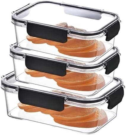 Acrylic Food Storage Containers Set of 3 - Refrigerator Storage Containers in Different Sizes - Pure Acrylic Shatterproof with Airtight Spill Proof Lids - Organize and Preserve KH