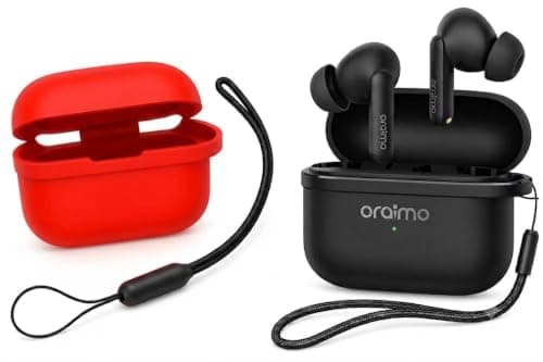 Silicone Case with keychain for Oraimo SpaceBuds Lite (OTW-324), Red Color Portable electronic device cover