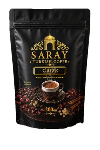 Saray Turkish Coffee - Classic Roast (Medium) - 200g | Premium Blend Of Natural Coffee | Authentic Turkey Rich & Smooth Taste | No Preservatives & Artificial Additives