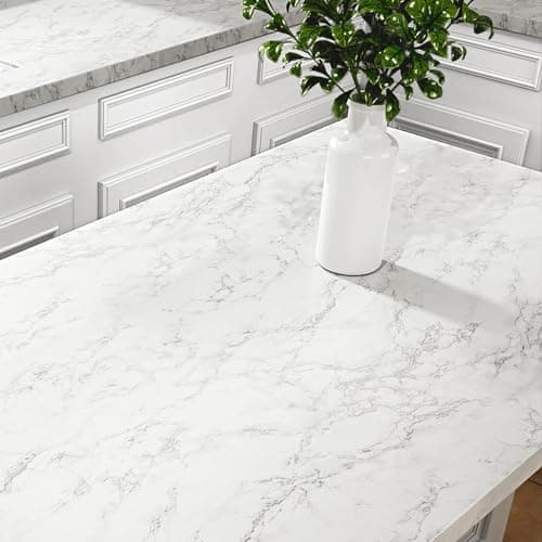 Stickyart 24"x160" Thick White Marble Contact Paper for Bathroom Countertops Waterproof Granite Look Marble Effect Interior Film Vinyl Self Adhesive Removable Granite Contact Paper covering backsplash Wallpaper